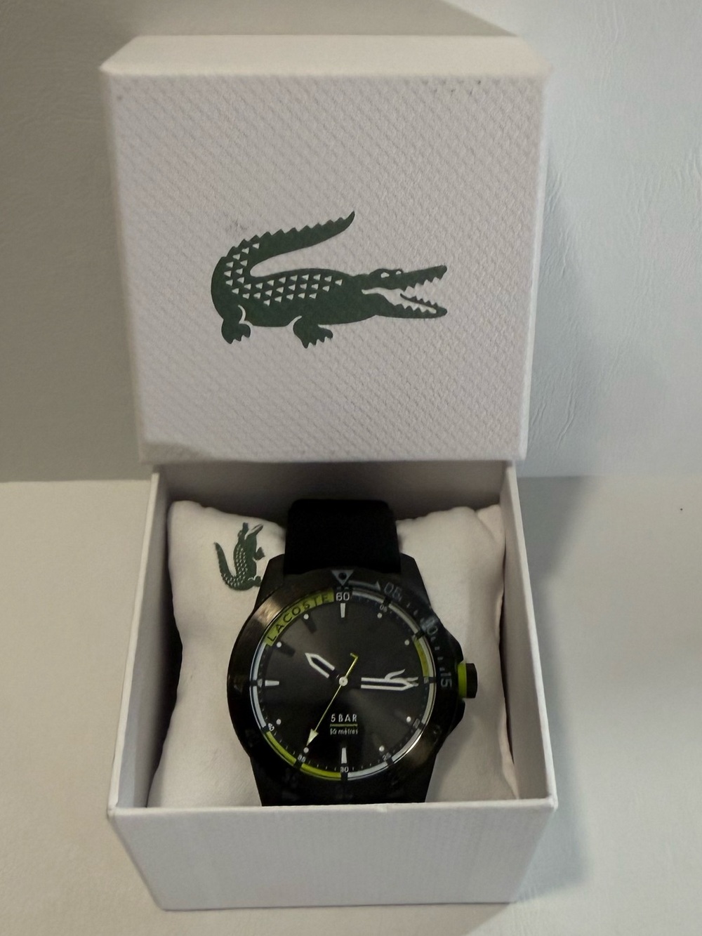 Lacoste Black Regatta Watch with Green Accents